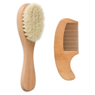 Eco friendly kids mini pocket wooden hairbrush care massage goat bristles baby brush and comb set