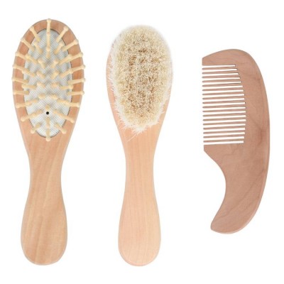 Custom natural baby hair brush set nylon wooden pins wooden baby hairbrush set